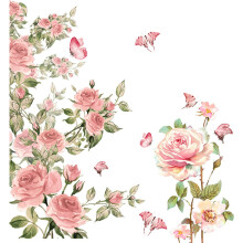 Väggdekaler med rosa blommor – ros, pion, fjäril för flick- och damsovrum, vardagsrum (kompatibel med släta väggar)