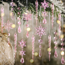 18 décorations de Noël en cristal rose : flocons de neige et glaçons en acrylique à suspendre avec pendentifs – Compatibles avec les sapins de