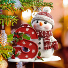 Décorations de Noël Bonhomme de neige 2025, Lettre décorative plate 2D pour sapin, Pendentif à suspendre personnalisé – Compatible avec la