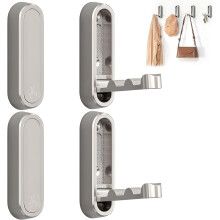 Lot de 4 crochets muraux pliables, en alliage de zinc robuste, pour manteaux, serviettes, sacs et clés (argenté, compatible avec les cloisons