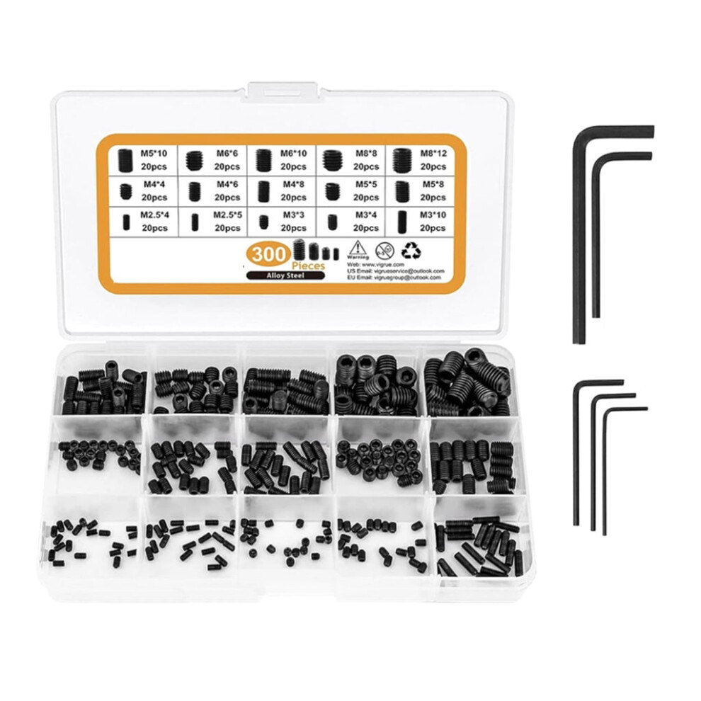 300 Pcs Hexagon Socket Head Screws Stainless Steel Allen Head Screws Internal Hexagon Drive Cup Screws 2.5 To 8Mm 9071309073010