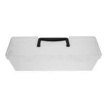 Grand conteneur de rangement transparent en plastique avec couvercle et poignée, idéal pour ranger documents, bureau, maison et plus encore.