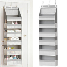 Sac de rangement de porte gris non tissé à 6 couches, organisateur suspendu à 6 étagères avec 13 poches en filet, capacité de 25 kg, compatible