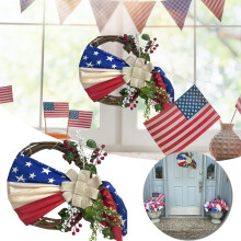 Couronne du 4 juillet, décoration patriotique de porte d'entrée de 34 cm (13,39 po) – Couronne de fleurs artificielles rouges, bleues et blanches