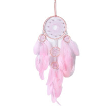 Pendentif Cinq Anneaux Porte-Bonheur Carillon à vent Plume Rose Décor