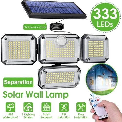 Solar bewegingssensorlamp voor buiten, 3000 lumen, 4 koppen
