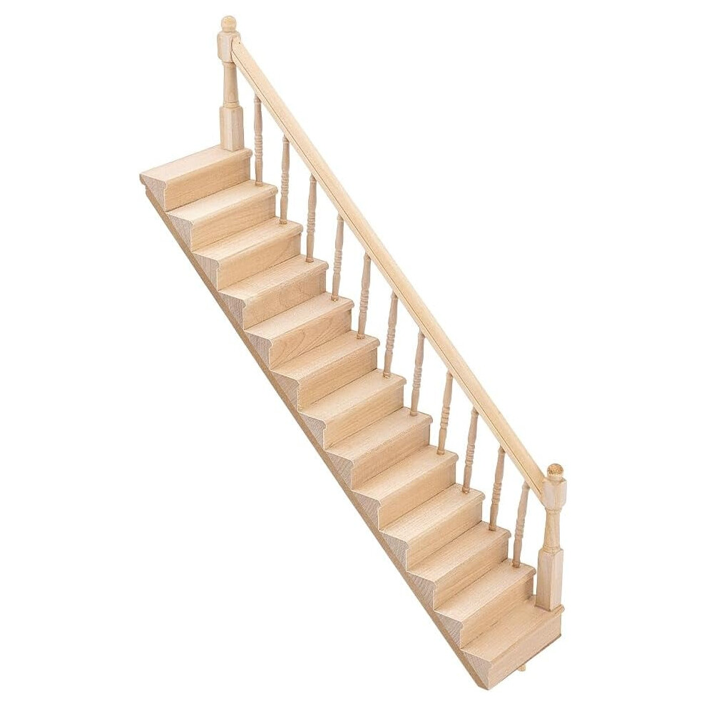 Miniature Wooden Stairs 1:12 Scale Unpainted With Handrail 962029487609