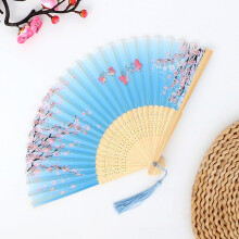 Handheld Folding Fan – Floral Silk Oriental Fan with Tassel, Hollow Design, Compatible with Line Dancing (S)