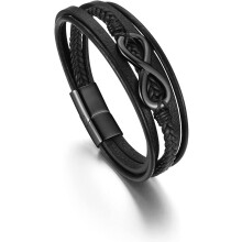 Leren armband voor heren met oneindigheidssymbool en roestvrijstalen sluiting – gevlochten armband met liefdesknoop, geschikt voor dagelijks