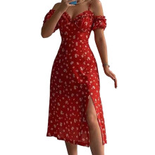 Lässiges Sommerkleid mit Print, schulterfrei, sexy Spaghettiträger und V-Ausschnitt