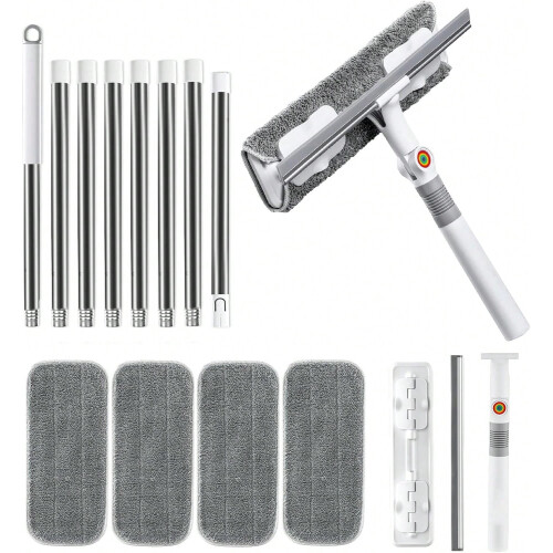 Kit de limpeza de janelas com haste extensível e giratória.