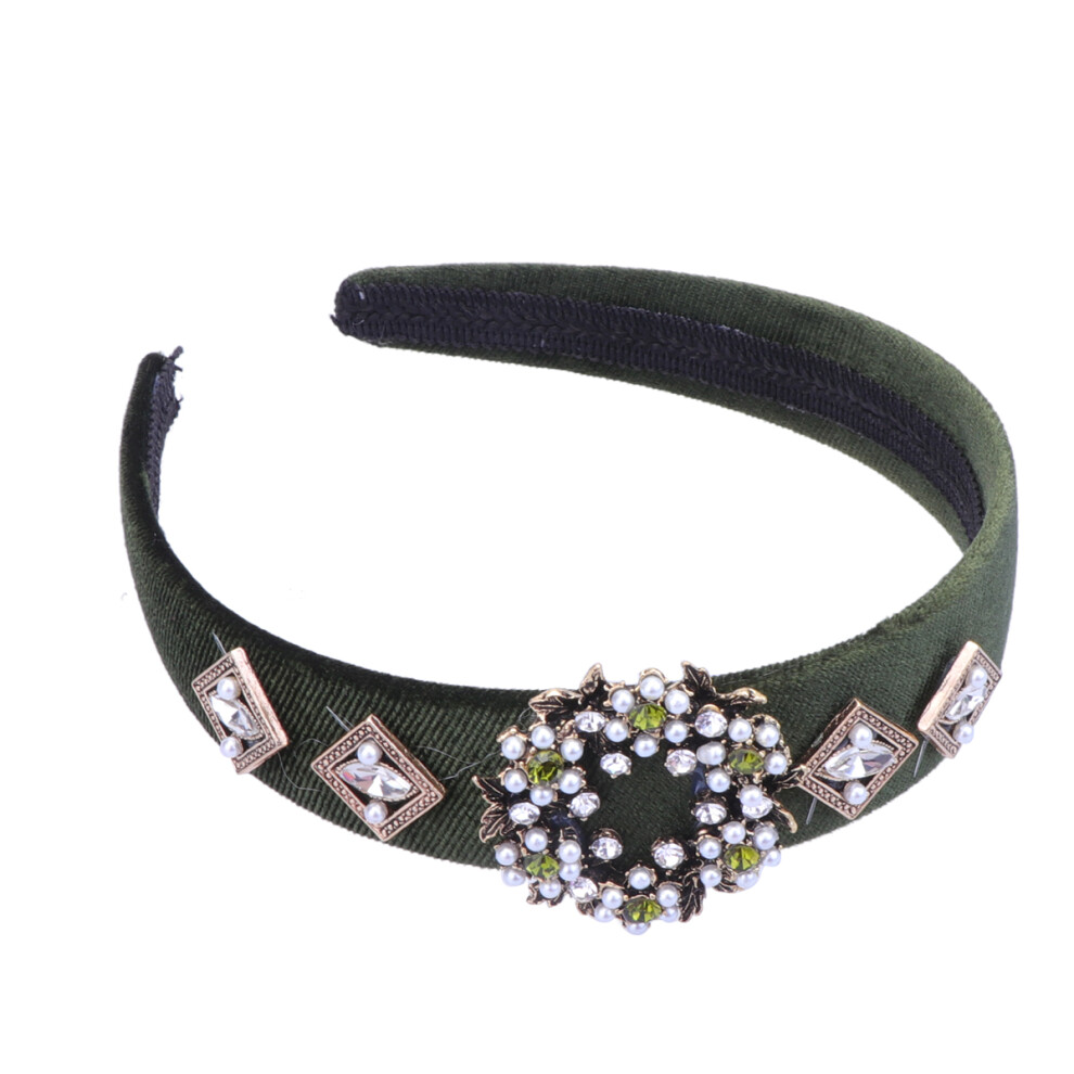 1St Modieuze Groen Rhinestone Haarband Met Parelversiering Voor Dames-image