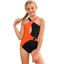Girls Swimsuit,Swimsuit Nylon High Elasticity Childrens Swimsuit Bathing Suit for Swimming Beach Pool,Swimsuit for Girls,Orange,4-5 Years
