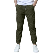 Boys Pants,Pants Boys Linen Drawstring Jogger Comfortable Elastic Waist for Summer,Uniform Pants for Boys,Z01 Army Green,8-9 Years