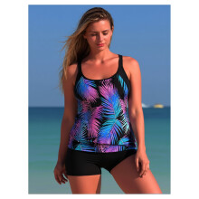 Maillots de bain tankini pour femmes, effet ventre plat, imprimé floral, ensemble 2 pièces, froncé, avec shorty intégré, séchage rapide