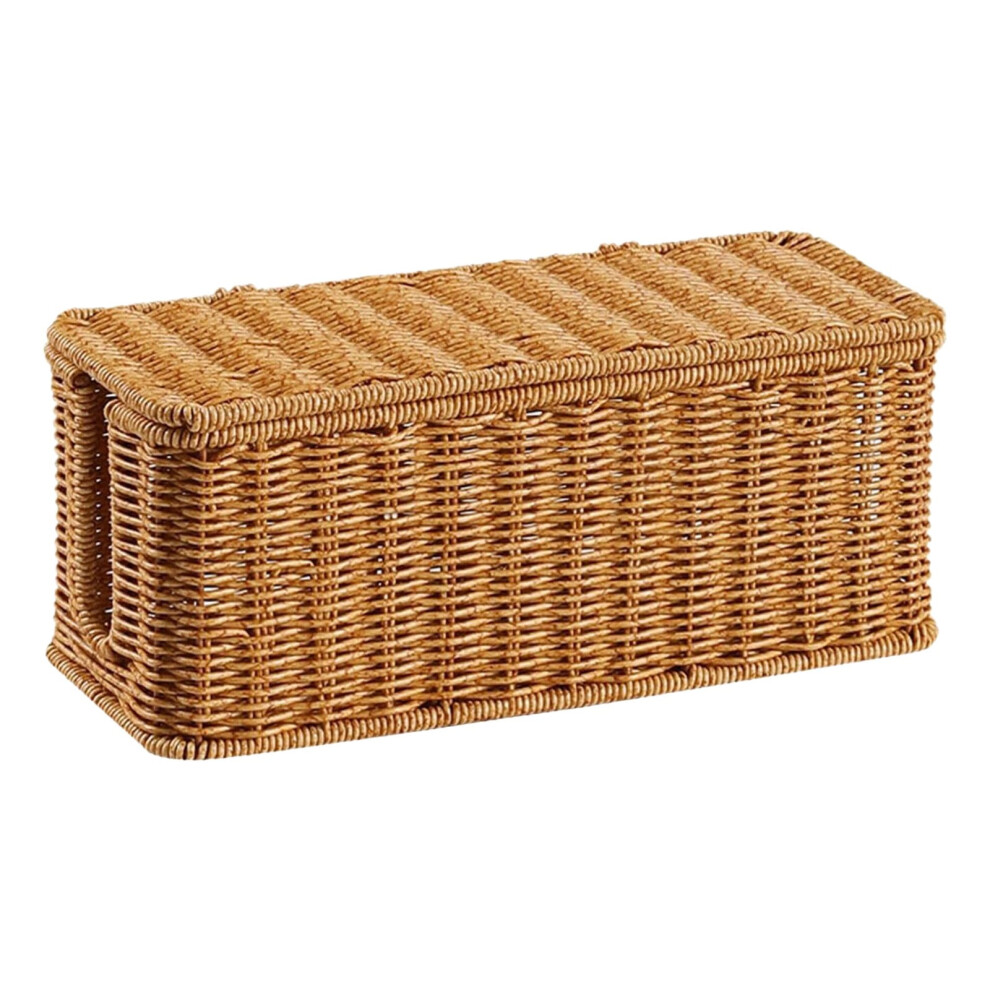Rattan-Style Cable Management Box With Lid Â Hides Cords & Power Strip, Compatible With Standard Outlets 9425574162373