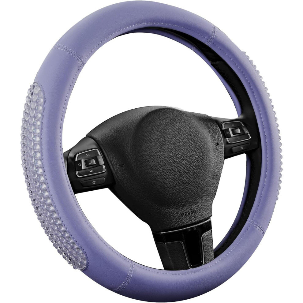Luxury Leather Gel Particles Steering Wheel Cover, Universal Fit 14.5"-15.5", Anti-Slip, Compatible With Most Cars Purple 9083649350140