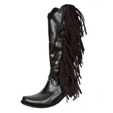 Bottes hautes d'hiver en similicuir pour femmes, Ă franges, couleur unie et petit talon, pointure 38 (6,5 pouces).