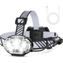 Rechargeable 5-LED Headlamp with Red/White Light, IPX4 Waterproof, 8 Modes—Compatible with Outdoor Running, Hunting, Fishing, Hiking, Camping
