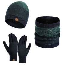 Unisex Autumn Winter Wool Set Color Block Knitted Thick Warm Hat Scarf Gloves 3-Piece Cold Weather Accessories Daily Outdoor Use Cozy Stylish