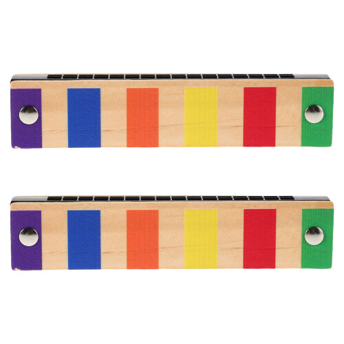 10Pièces Harmonica Jouet Bois Durable Multi Couleurs 16 Trous Enfants 2