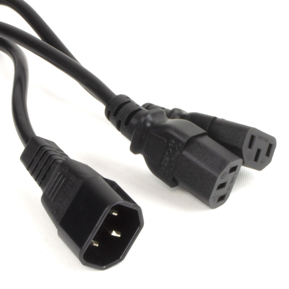Kenable Iec Mains Splitter Cable C14 Plug To 2 X C13 Socket Y Lead 2.5M (2M+0.5M)