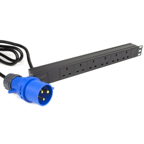 kenable PDU UK Sockets  6 Way to 32A Commando Power Distribution Unit Horizontal 3m 1