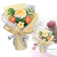 Buquê de rosas de crochê feito à mão em degradê amarelo com 3 margaridas.