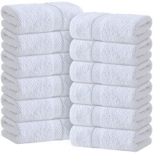 Serviettes de toilette blanches en coton éponge, lot de 12, 40 x 68 cm