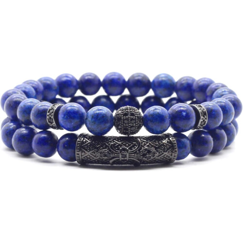 Lapis Lazuli perlearmbånd, 8 mm, justerbar stretch,