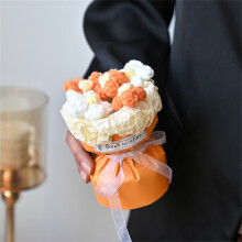 Composition florale en laine tricotée – Bouquet léger, frais et fait main, cadeau idéal pour la Saint-Valentin, assorti à une décoration orange