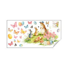 Sticker mural lapin de Pâques en vinyle amovible, motif tulipe, papillon et œuf, pour chambre d'enfant, salon, chambre à coucher ou salle de jeux.