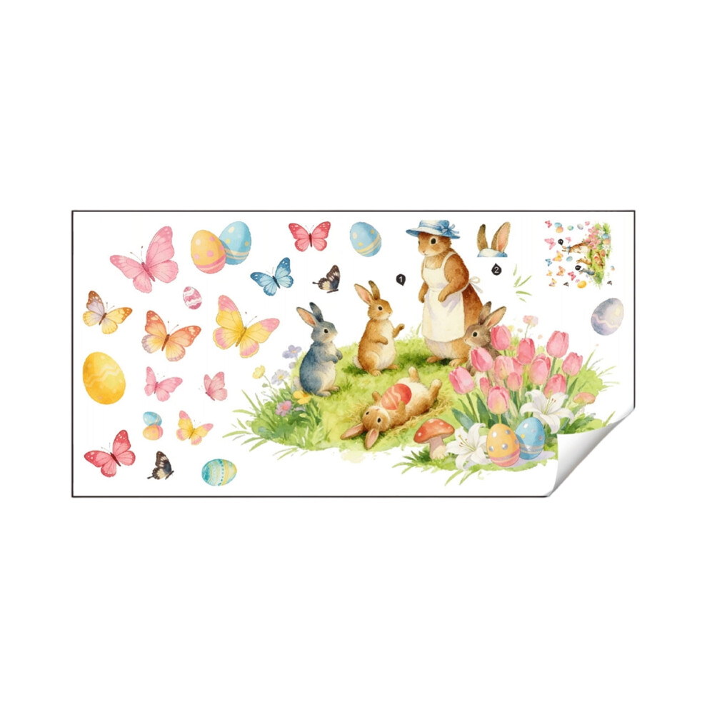 Easter Bunny Wall Decal Removable Vinyl Sticker Spring Tulip Butterfly Egg Design for Nursery Kids Room Living Room Bedroom Playroom Decoration