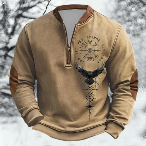 Age Norse Mythology Midweight Pullover Sweater For With Half Zip Neck Design