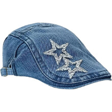 Cappello da cowboy da donna in denim con stella di cristallo, pieghevole