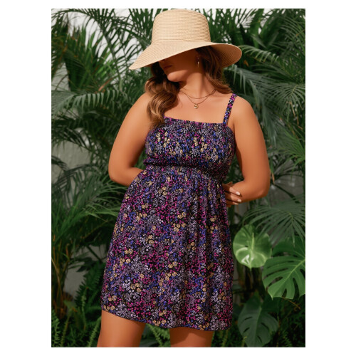 Σετ μπικίνι με φλοράλ print για γυναίκες, plus size - Έλεγχος κοιλιάς, αδυνάτισμα, μέτρια 1