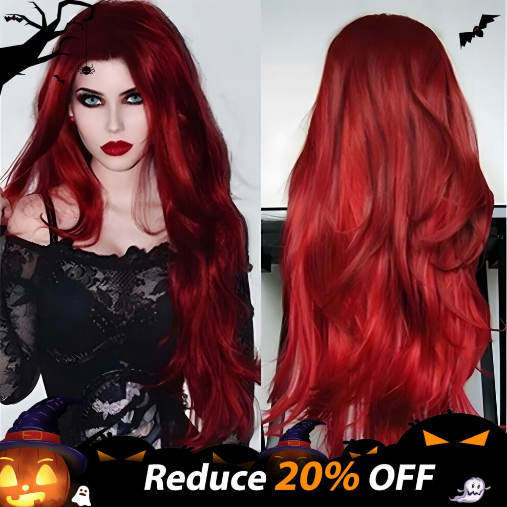 Unisex Red Fashion Long Curly Wavy Synthetic Wig Natural Full Wigs For Women Halloween