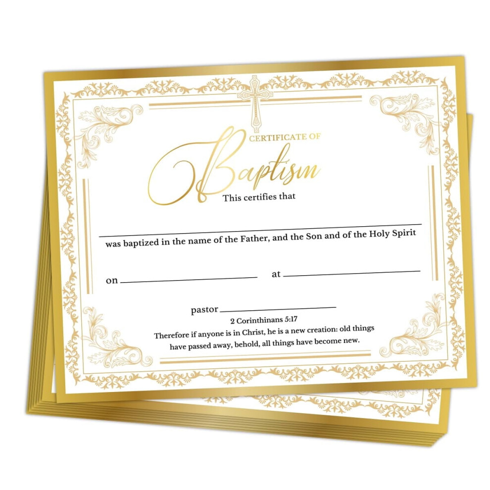 Baptism Certificates, 25 Pack Church Baptismal Certificates, Dedication Certificate Paper, Christening Gifts For S Adults Agers, 8X10 Inches, Gold