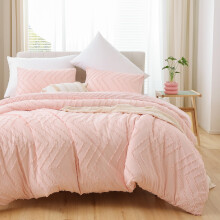 Ensemble de couette capitonnée pour lit double, style bohème rose poudré, 3 pièces