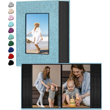 NestE 4x6 Photo Album – Linen Cover, Holds 100 Photos, 50 Black Sheets, for Family/Wedding/Baby/Holiday (Blue)