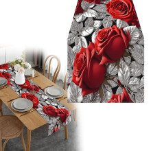 Tischläufer mit roter Rose, Vintage-Blumenmuster, waschbar, 33 x 89 cm