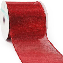 Rood metallic lint met draad, 10 cm breed en 9 meter lang, voor kerstdecoratie, boomtopper, strik, cadeauverpakking, knutselprojecten, kransen,