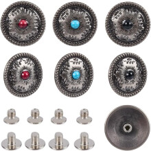 12pcs Screw-Back Oval Conchos: Turquoise/Silver Metal Western Rivets & Studs for DIY Leather Crafts, Belts, Purses, Hats – Compatible with Leather