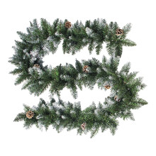 Guirlande de Noël - Décoration de guirlande floquée neigeuse, couronne festive verte de Noël avec baies et pommes de pin, décorations pour la