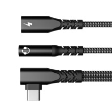 Type C to 3.5mm Headphone Sound Adapter with PD60W Fast Charging and 90 Angled for Phone Devices