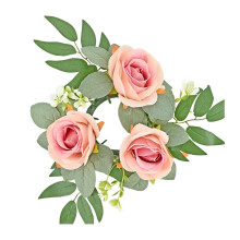 Couronnes de bougies en roses artificielles à 3 têtes avec feuilles pour centres de table de mariage, Saint-Valentin, anniversaire et décoration
