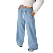 Girls Bow Drawstring Pants Loose Fit Lightweight Straight Leg Athletic Casual Joggers for Play and Everyday Comfort,Z04 Blue,11-12 Years