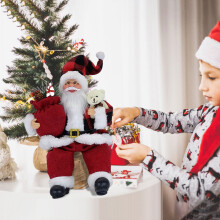 Figurine artisanale de Père Noël assis avec sac cadeau, décoration de Noël pour la maison/le bureau, ornement pour les fêtes de Noël – 40 x