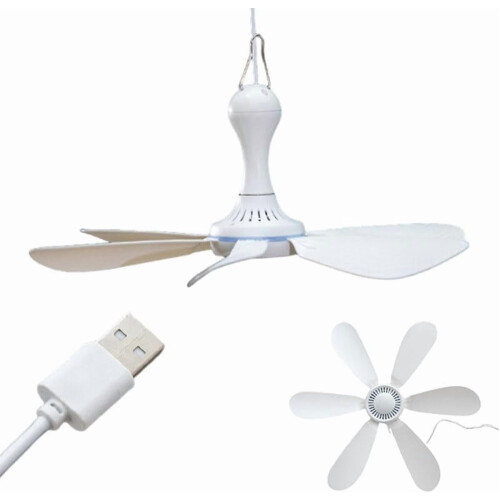 Draagbare plafondventilator, USB-voeding, 12V, 3 snelheden