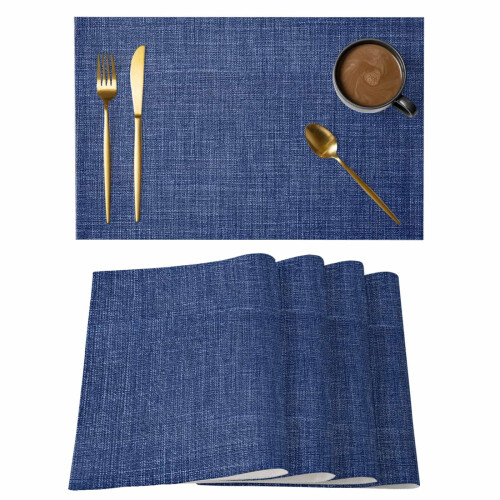 Tovagliette in lino blu navy, stile rustico, 12 pezzi